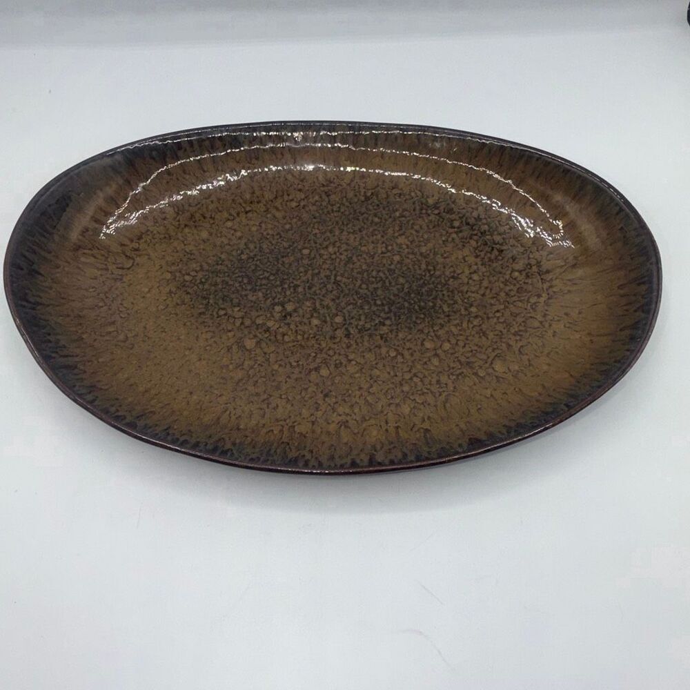 POTTERY BARN Brown Speckle Glaze Serving Platter- 14” x 9.5”